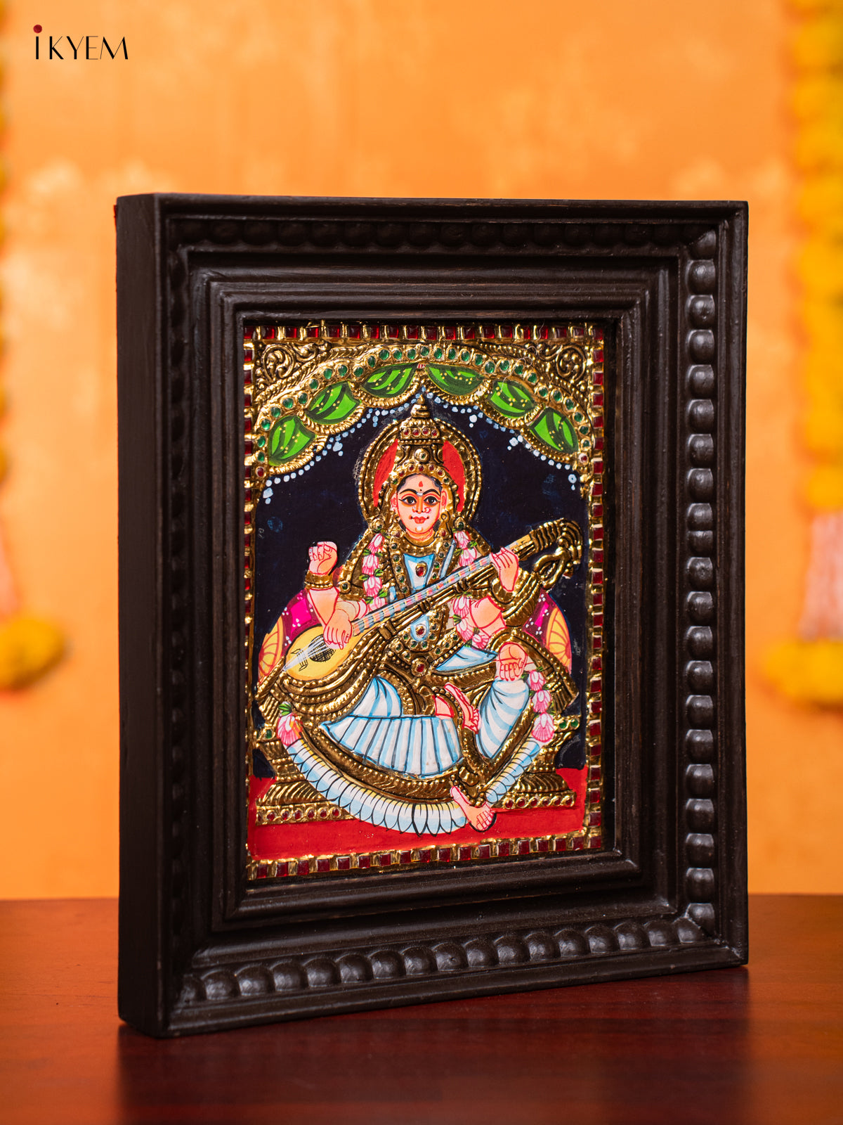 Exquisite Goddess Saraswathi Thanjavur painting 3