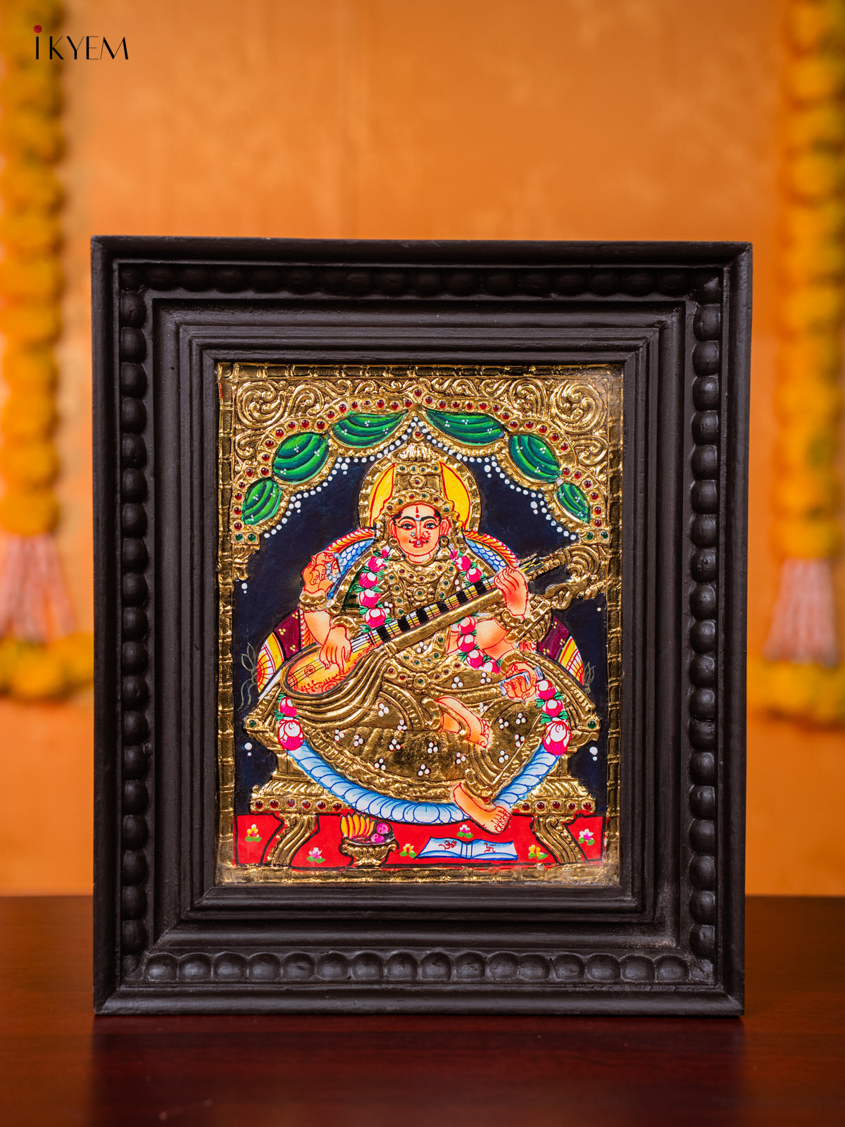 Stunning Goddess Saraswathi Tanjore painting 