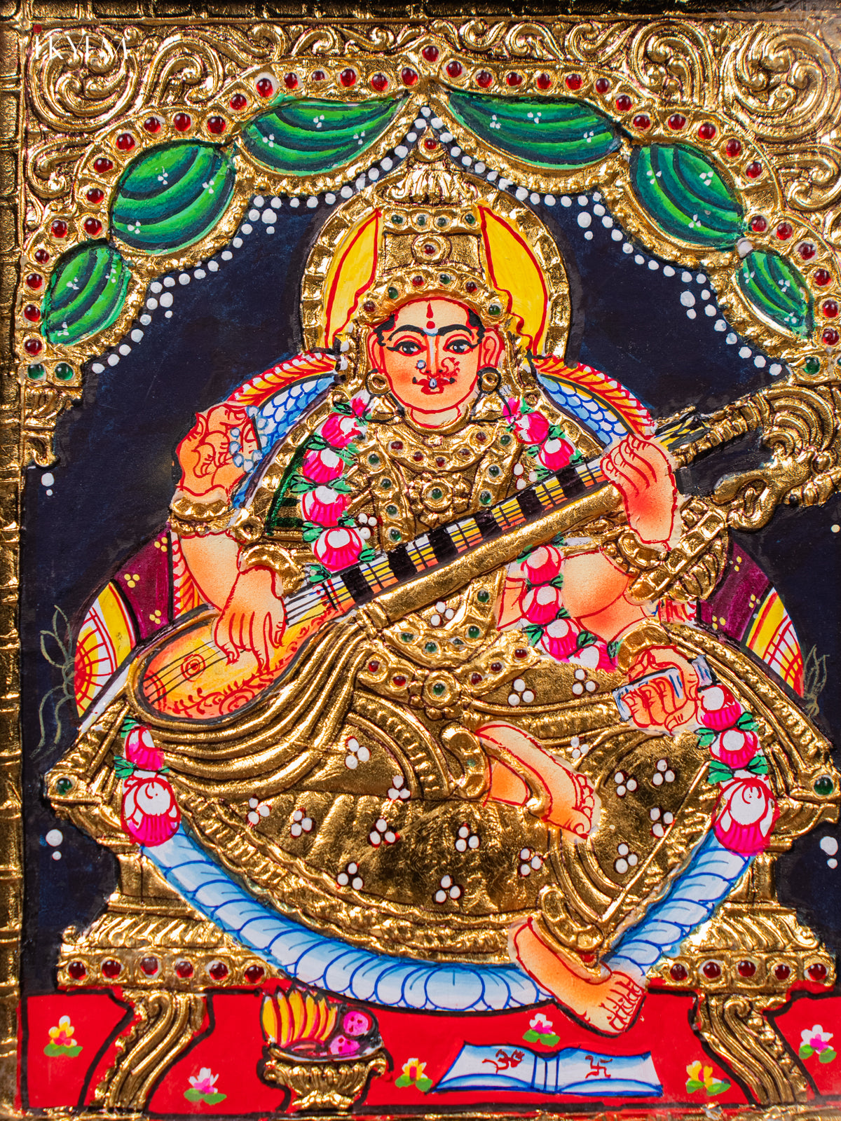Stunning Goddess Saraswathi Tanjore painting 2