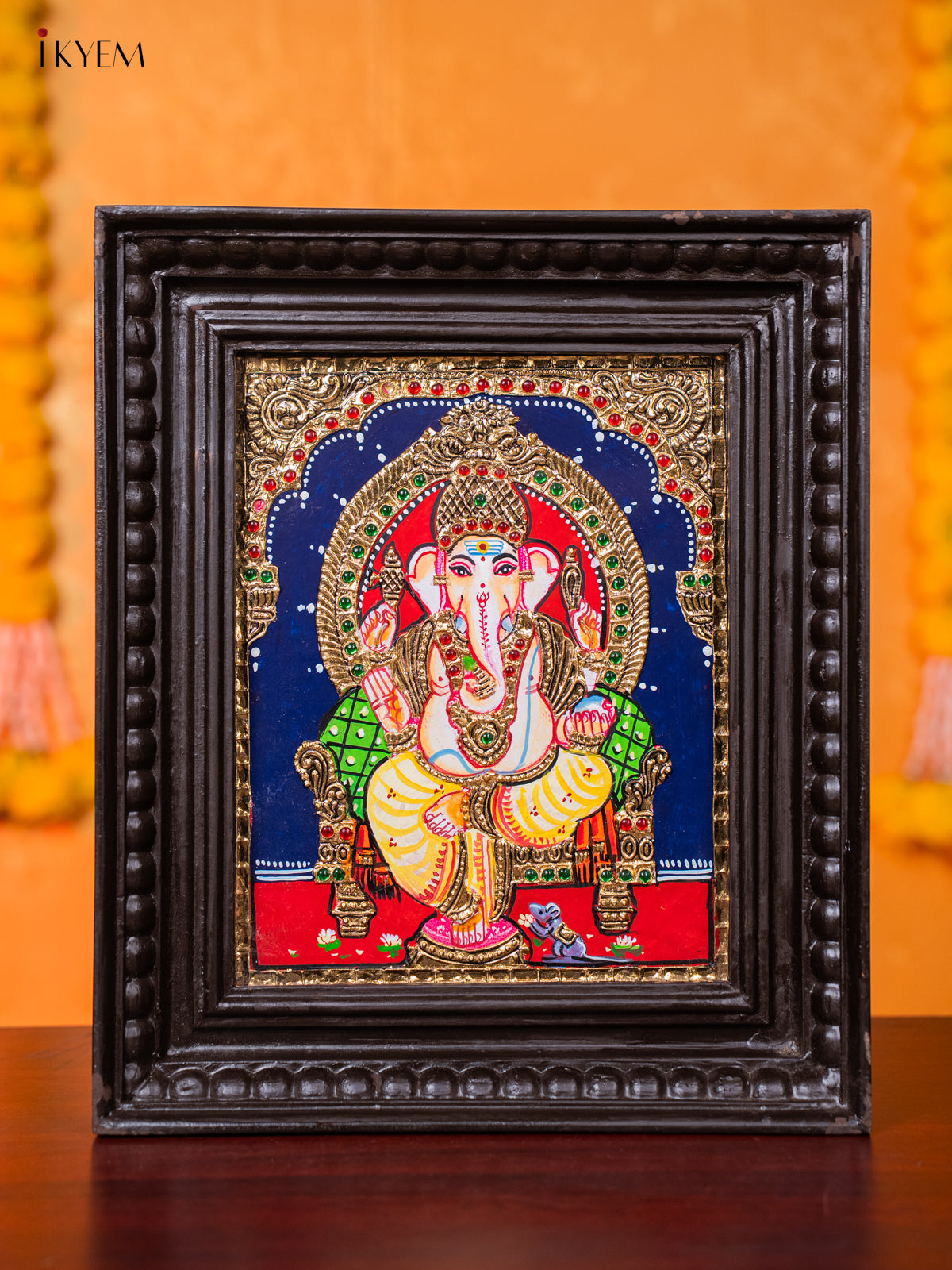 Vibrant Lord Ganesha Thanjavur painting 