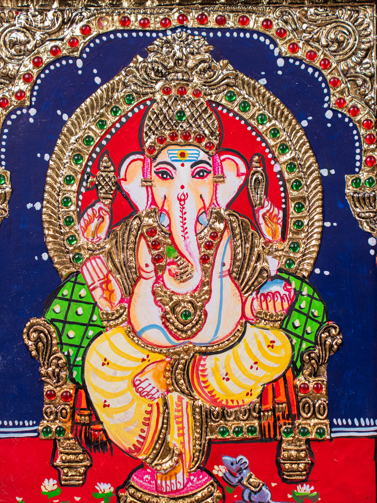 Vibrant Lord Ganesha Thanjavur painting 2