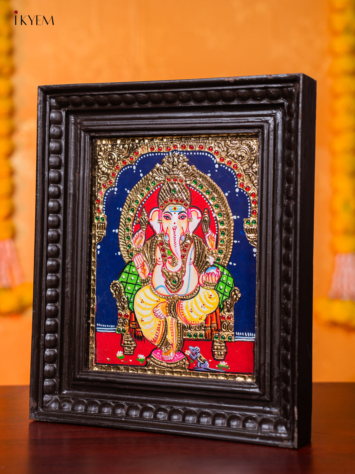 Vibrant Lord Ganesha Thanjavur painting 1
