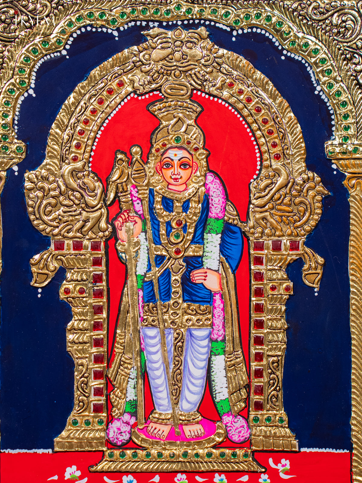 Beautiful Lord Kartikeya Tanjore painting 2