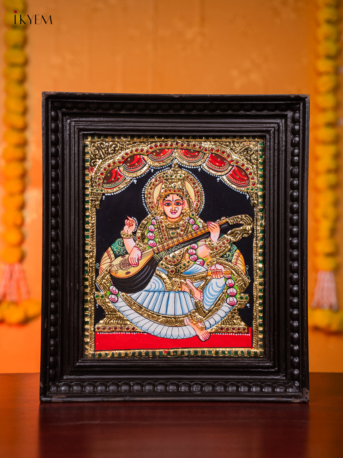 Regal Goddess Saraswathi Thanjavur painting 