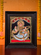 Regal Goddess Saraswathi Thanjavur painting 