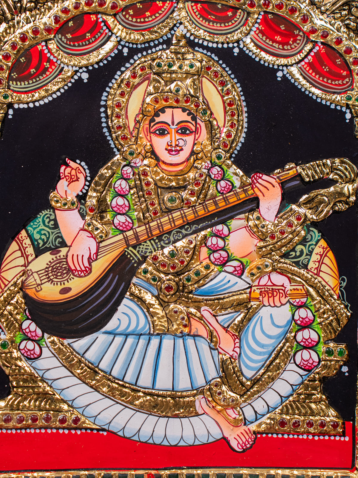 Regal Goddess Saraswathi Thanjavur painting 2