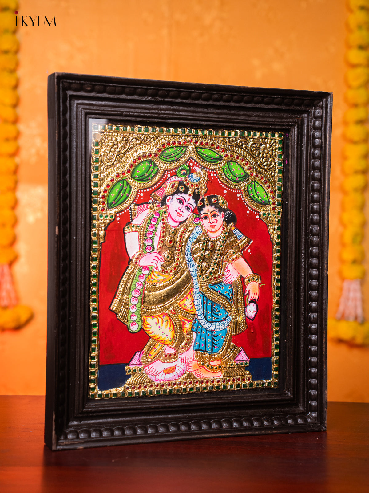 Charming Lord Krishna & Rukmani Tanjore painting 3