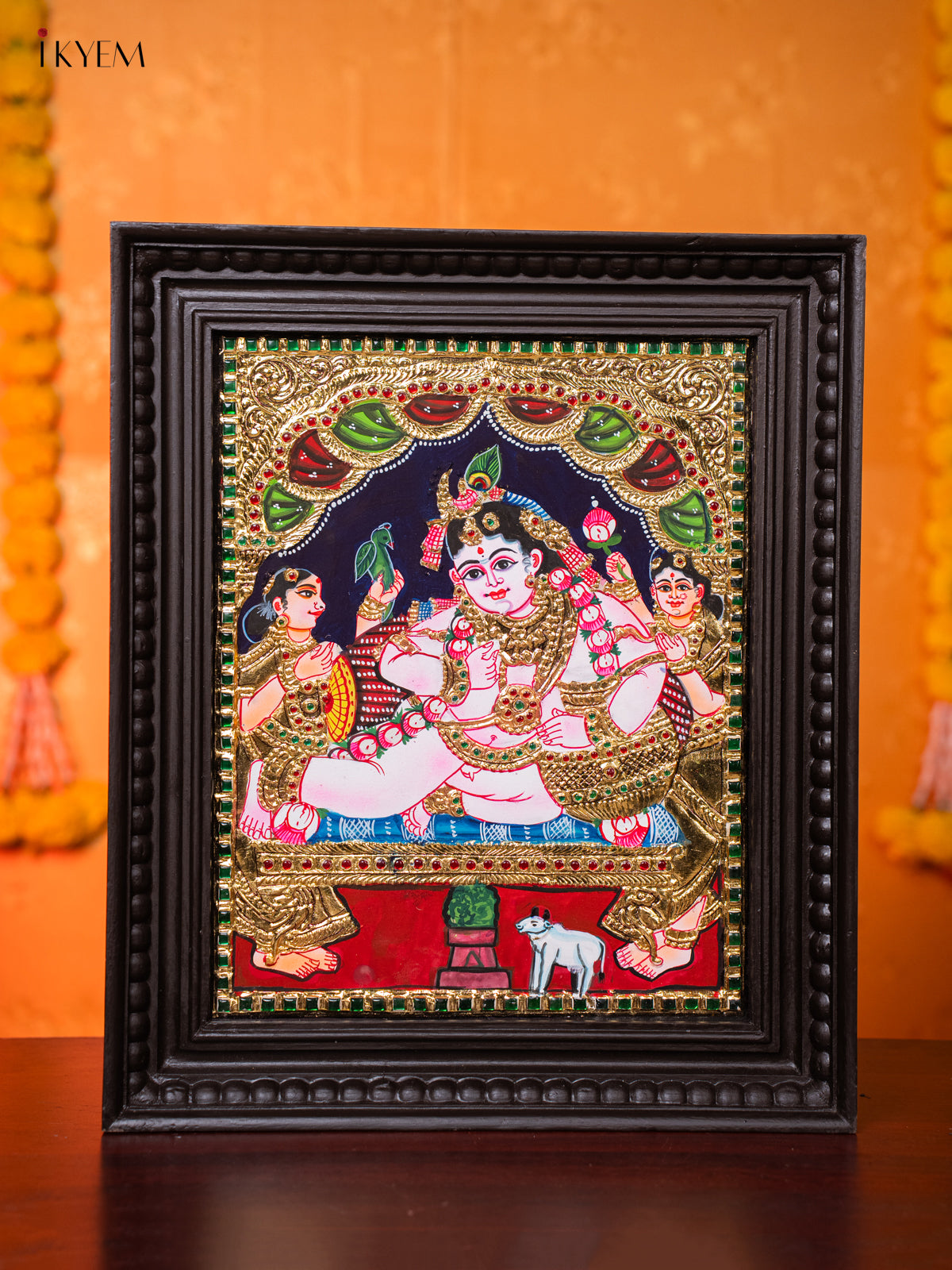 Divine Baby Krishna With Butter Pot Tanjore painting 1