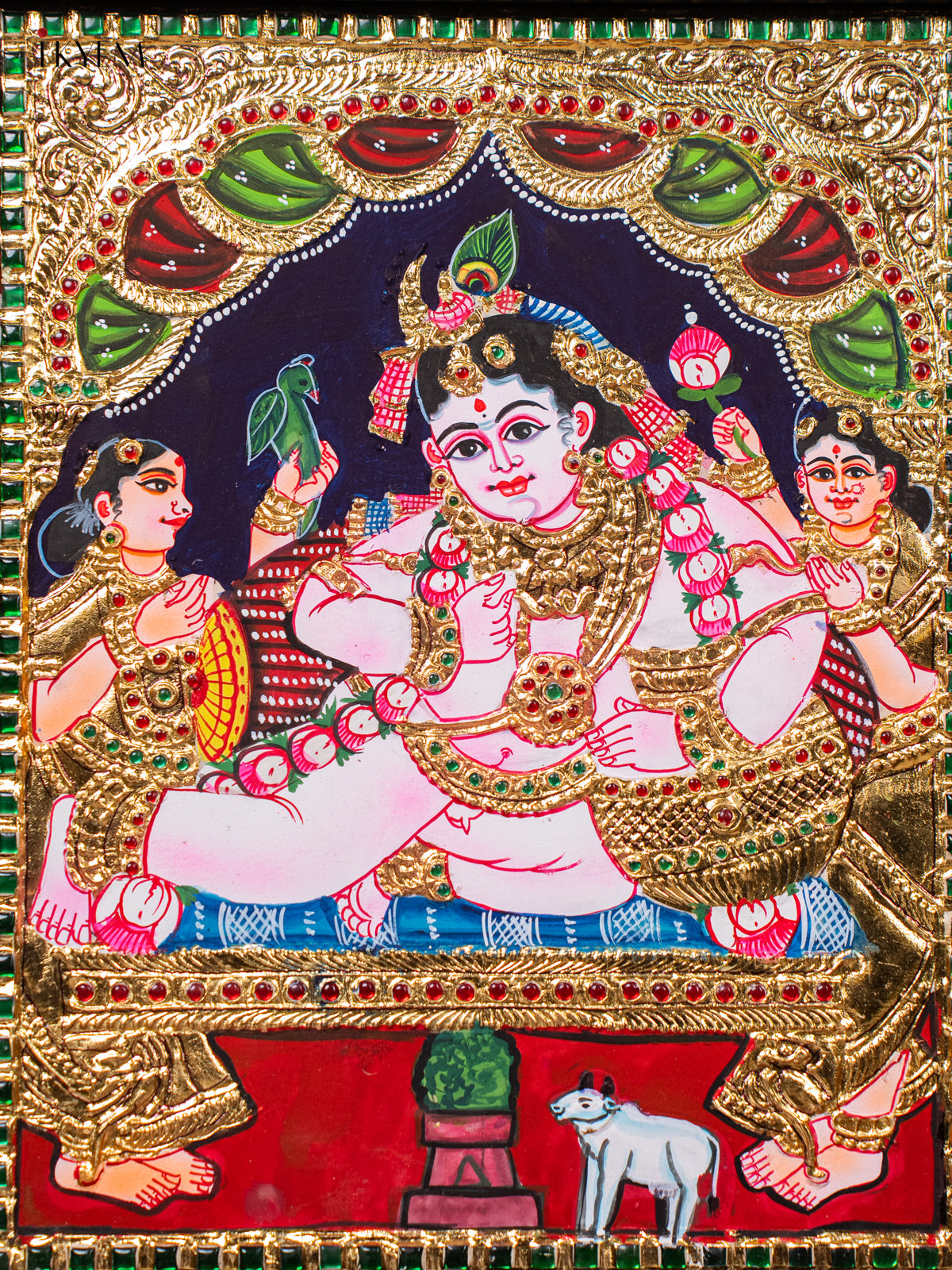 Divine Baby Krishna With Butter Pot Tanjore painting 3