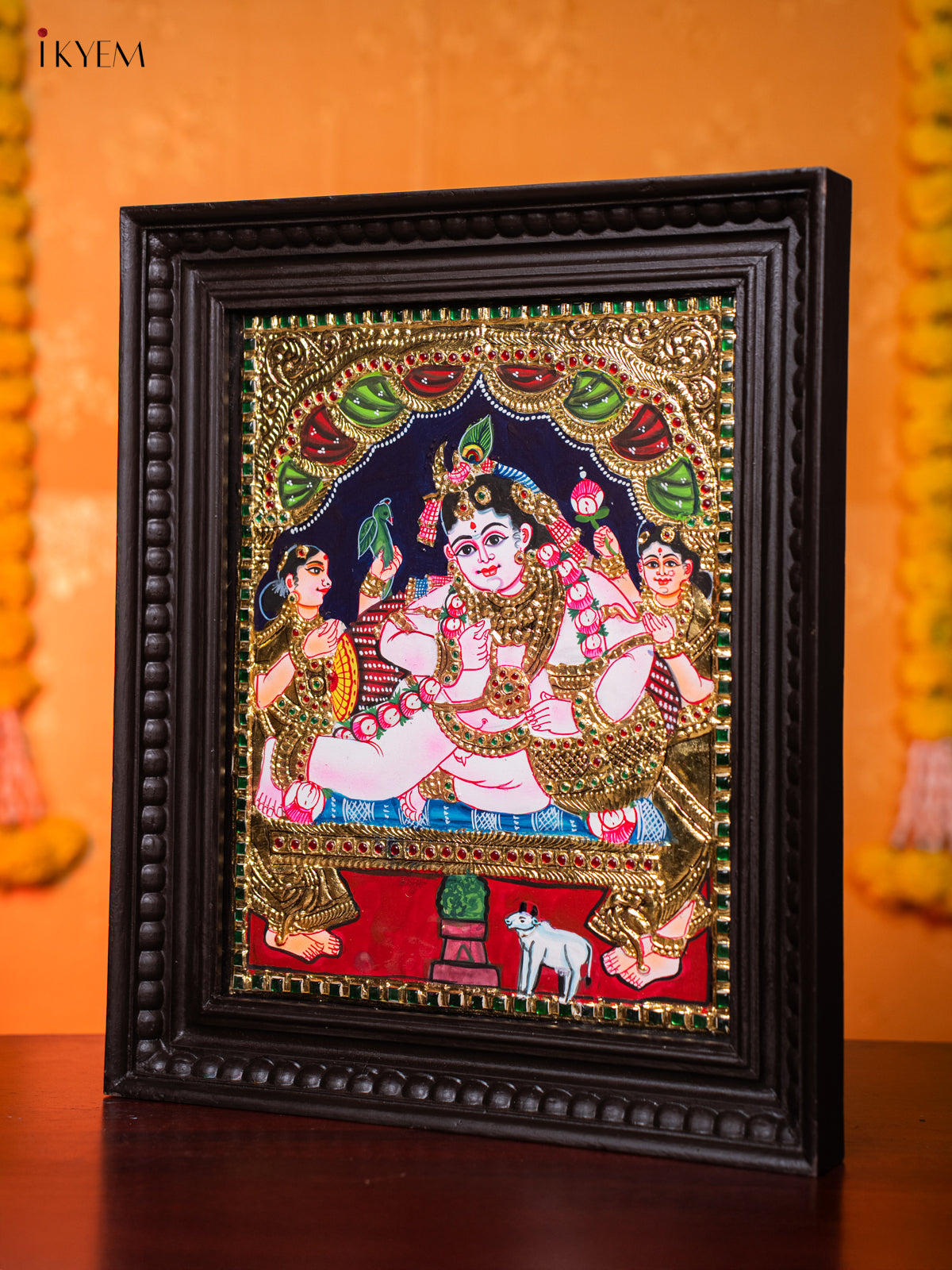 Divine Baby Krishna With Butter Pot Tanjore painting 2