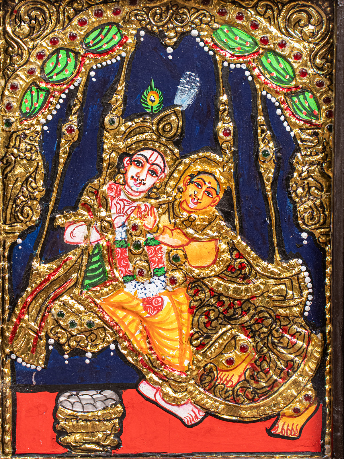 Vibrant Radha Krishna Tanjore Painting  2