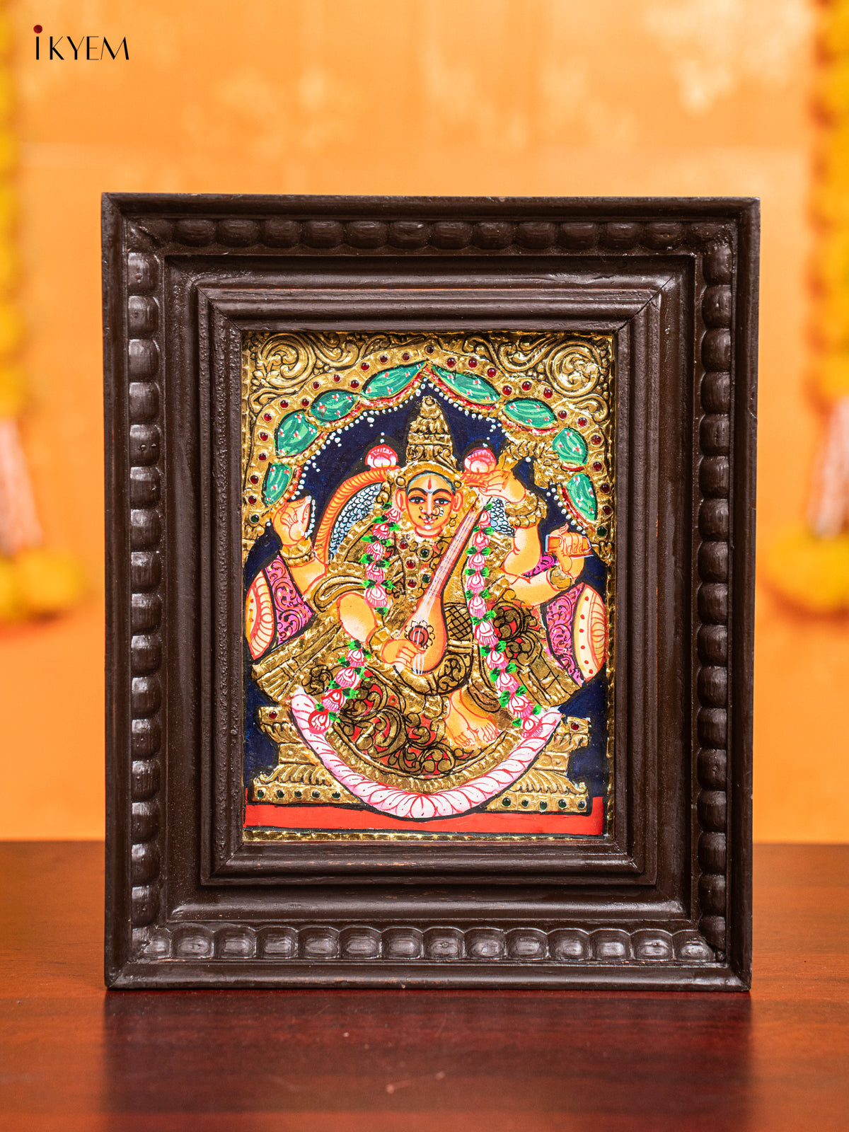 Vibrant Saraswathi Tanjore Painting