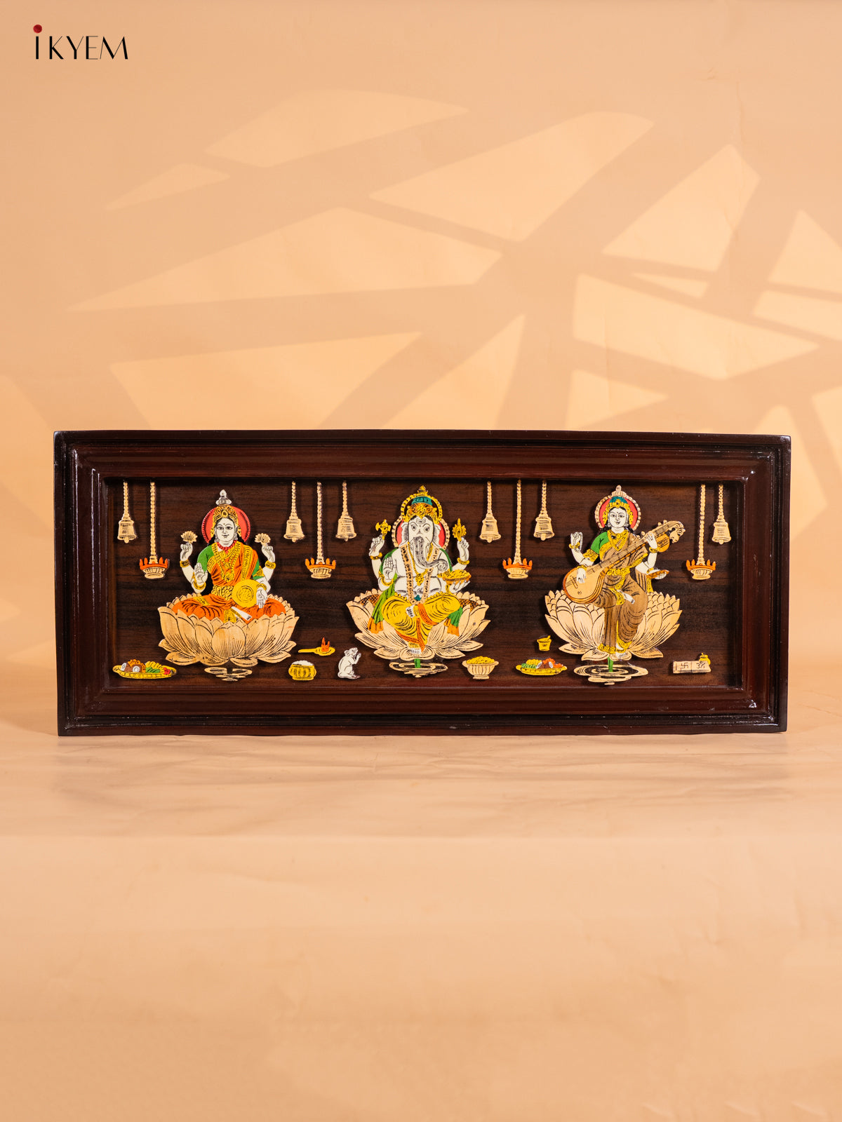 Lakshmi Ganesha Saraswathi Mysore Rosewood Inlay 3D Panel - (13×31