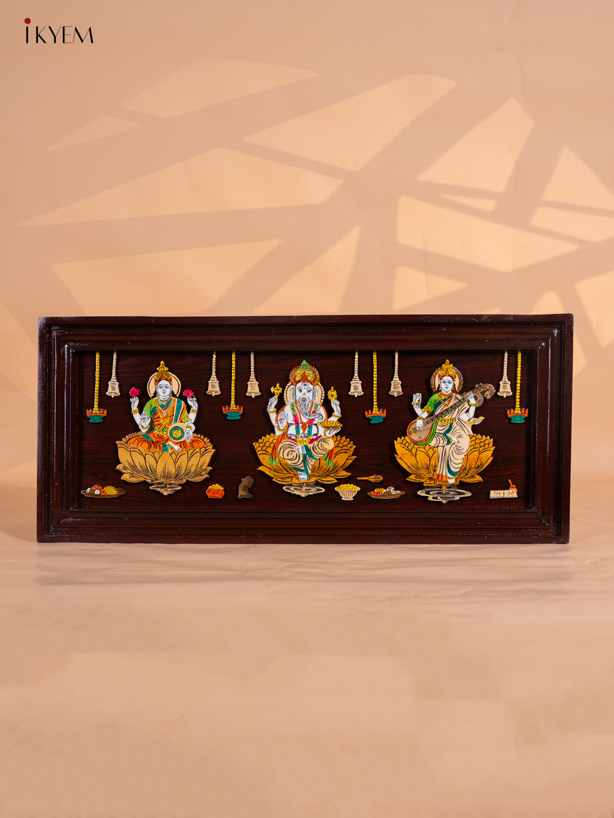 Lakshmi Ganesha Saraswathi Mysore Rosewood Inlay 3D Panel - (13×31