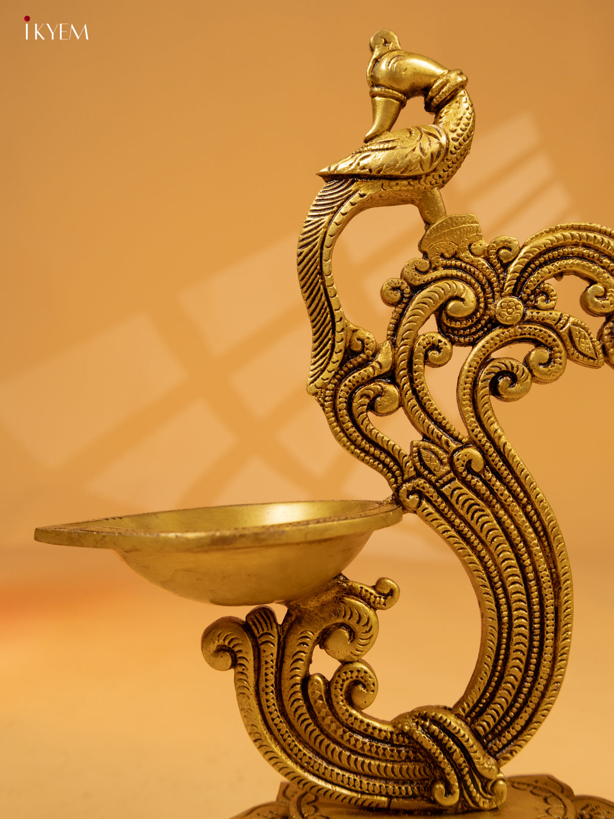 Brass Peacock Diya with Chowki & Bells -12.2 Inch- KK26162