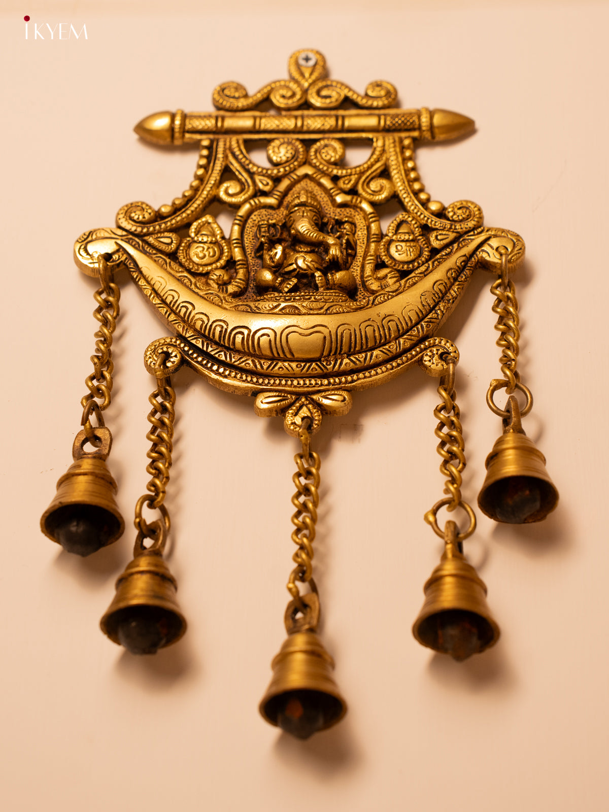 Brass Ganesha Wall Hanging with Bells - 13 Inch- KK26165