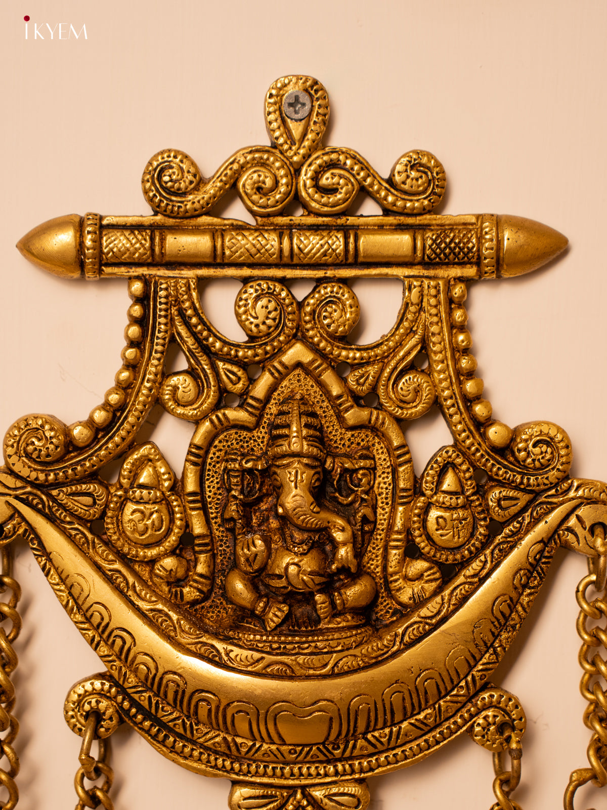Brass Ganesha Wall Hanging with Bells - 13 Inch- KK26165