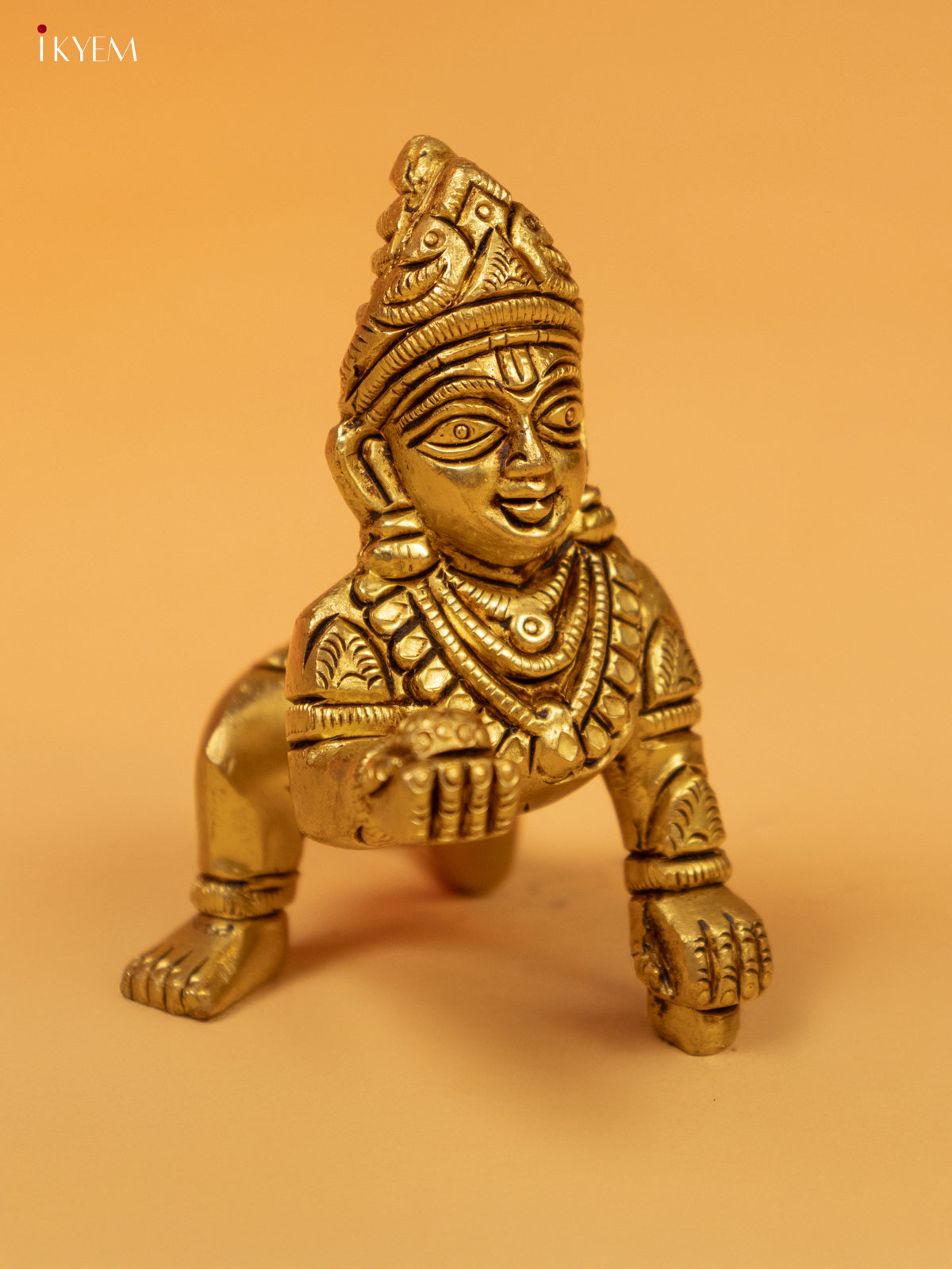 Brass Krishna with Laddu Idol 3 Inch- KK26222