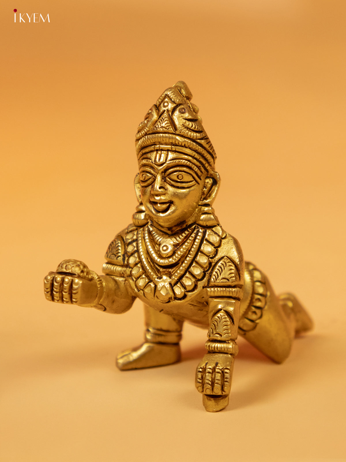 Brass Krishna with Laddu Idol 3 Inch- KK26222