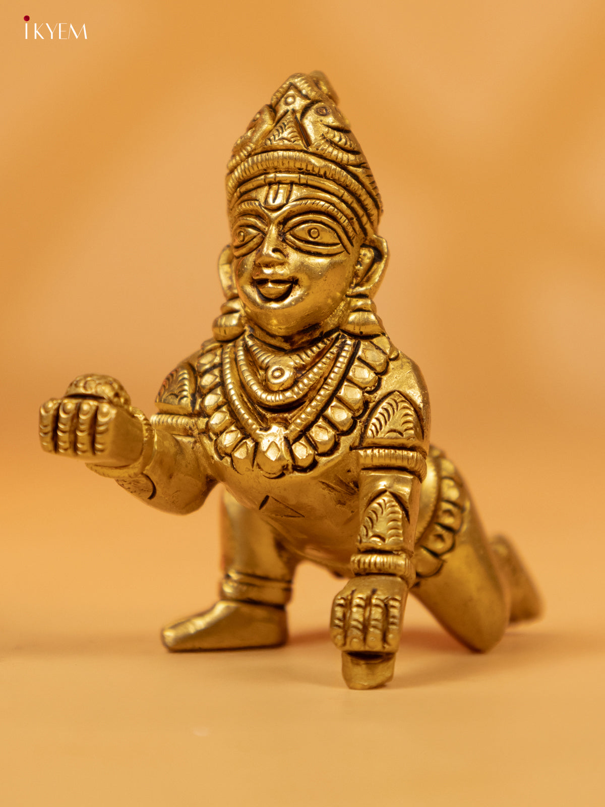 Brass Krishna with Laddu Idol 3 Inch- KK26222