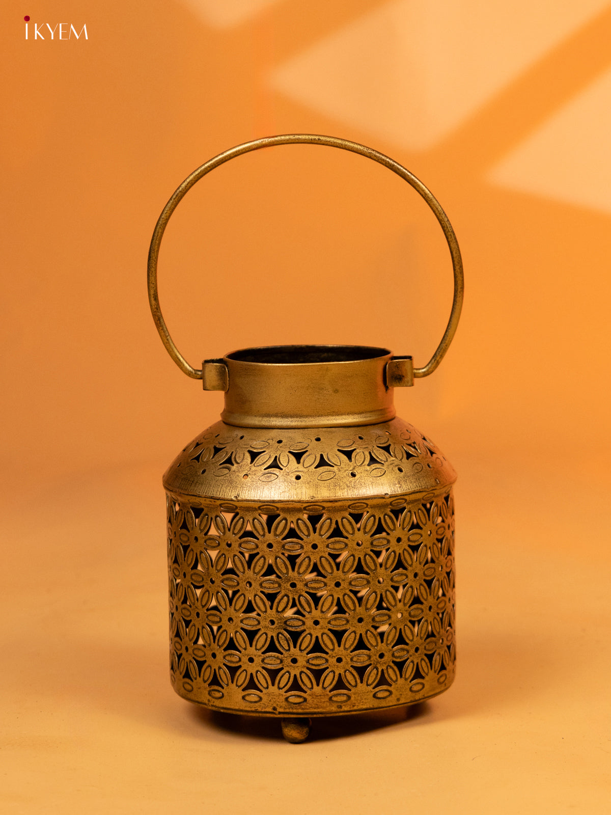 Iron Hanging T-light in Jhaali Pattern - Cylindrical - 6 inch- KL04112