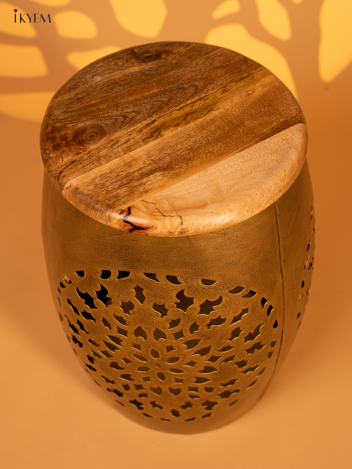 Metal Centre Stool with Wooden Seater-16.5 Inch - KL04121