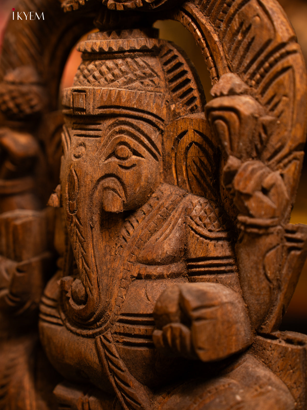 Wooden Hand Carved Ganesh Panel - KL05112