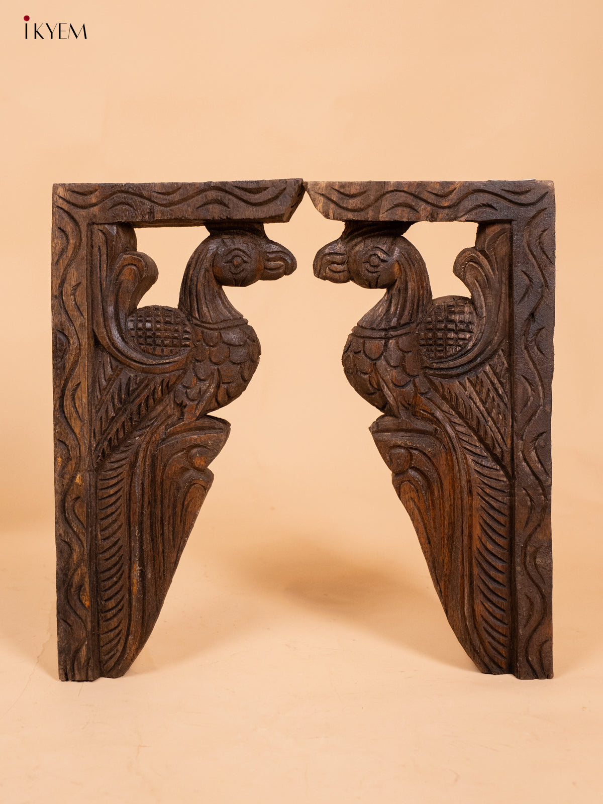 Hand Carved Wooden Yazhi Bracket - Peacock (6x3x12) - KL10114