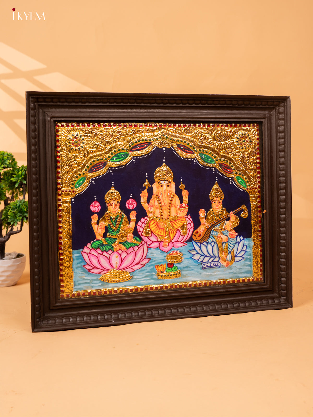Gajalakshmi Ganesha Saraswati-Tanjore Panting (13x27x1.5)-KL11112