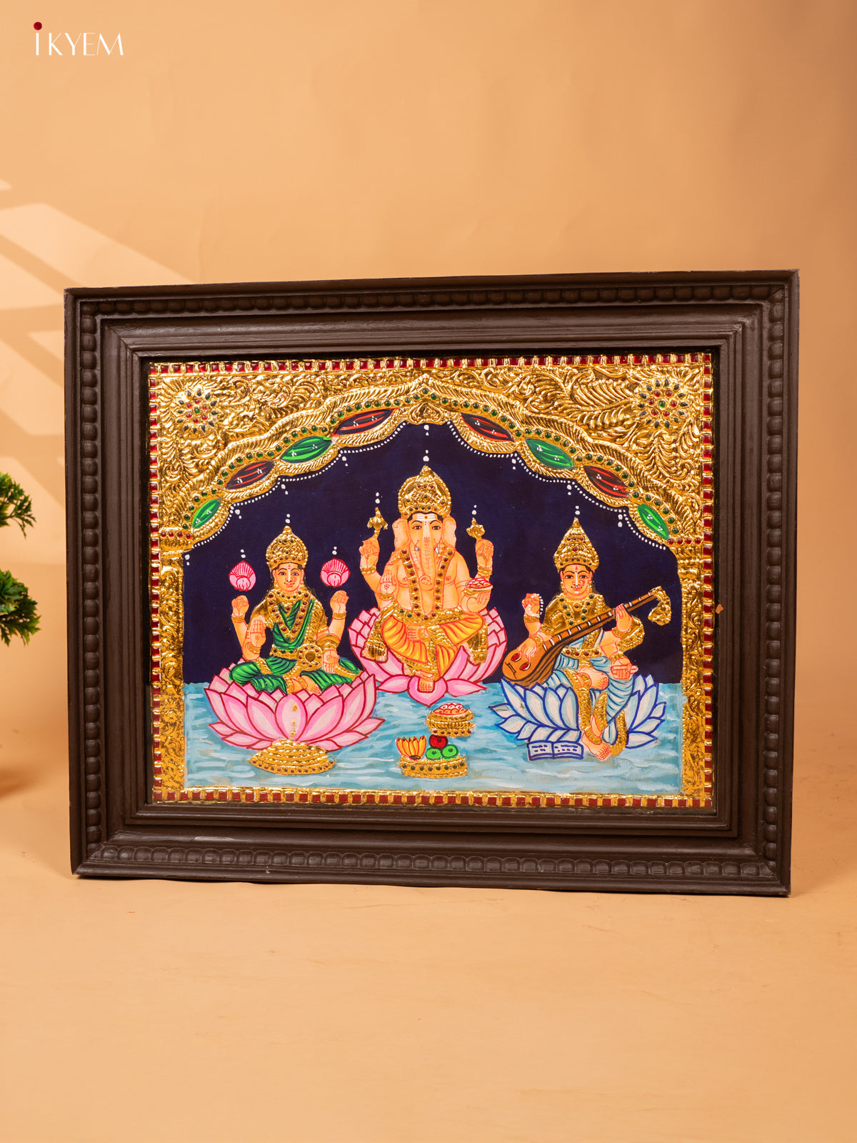 Gajalakshmi Ganesha Saraswati-Tanjore Panting (13x27x1.5)-KL11112