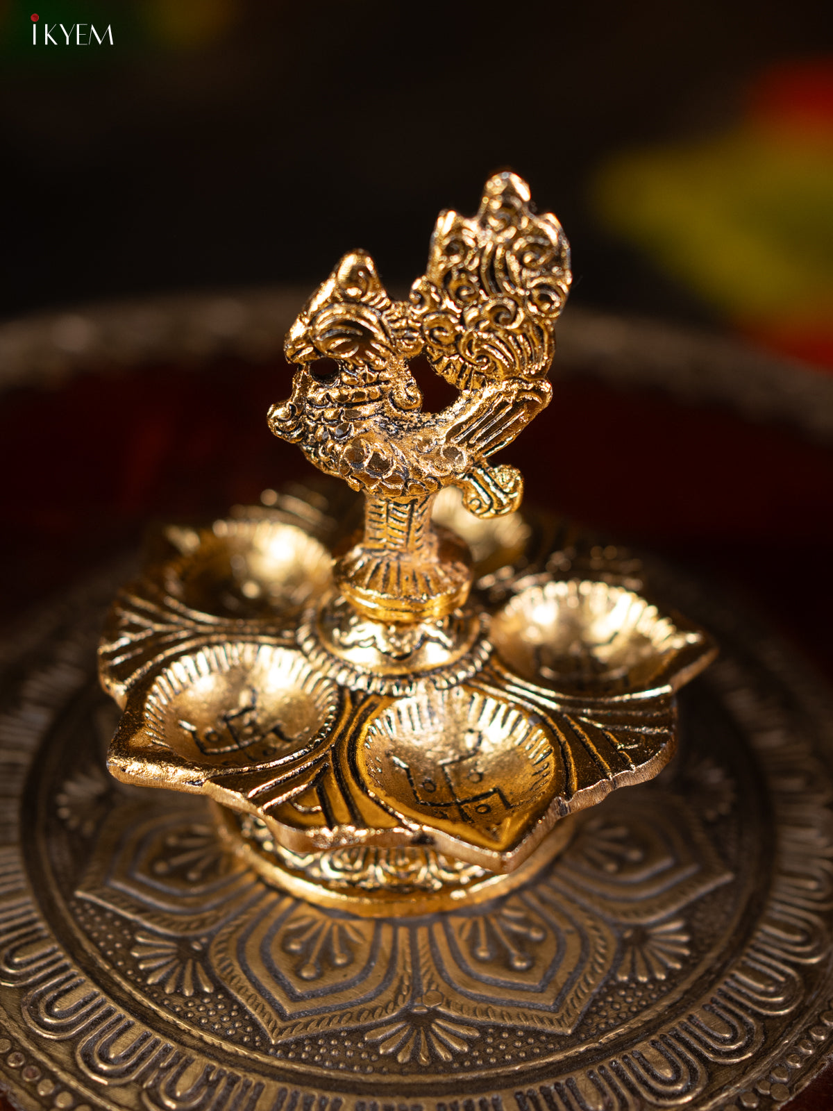 Gold Annapakshi 5-face Diya 4 Inch- KL13114