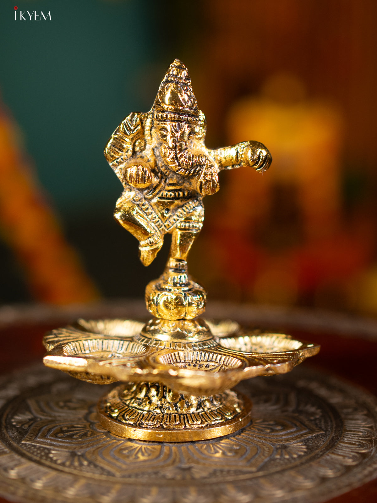 Gold Ganesha 5-face Diya - 4 Inch KL13116