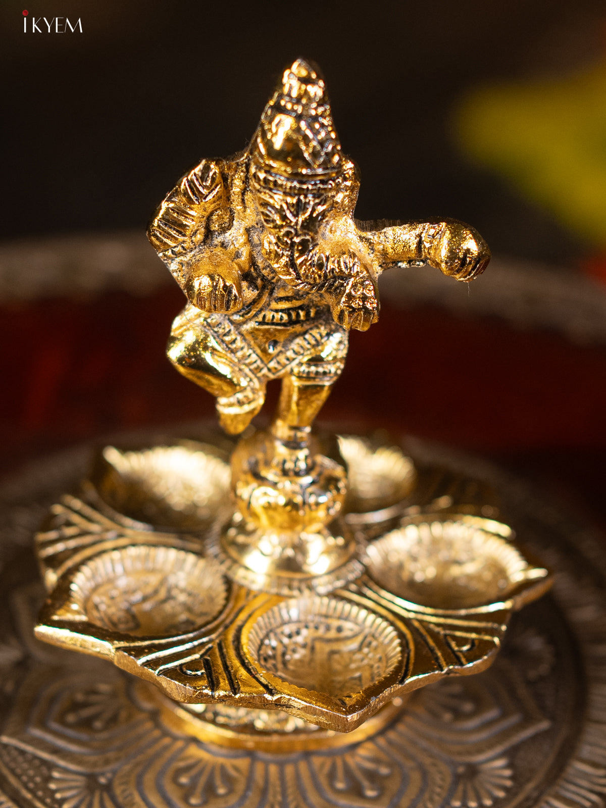 Gold Ganesha 5-face Diya - 4 Inch KL13116