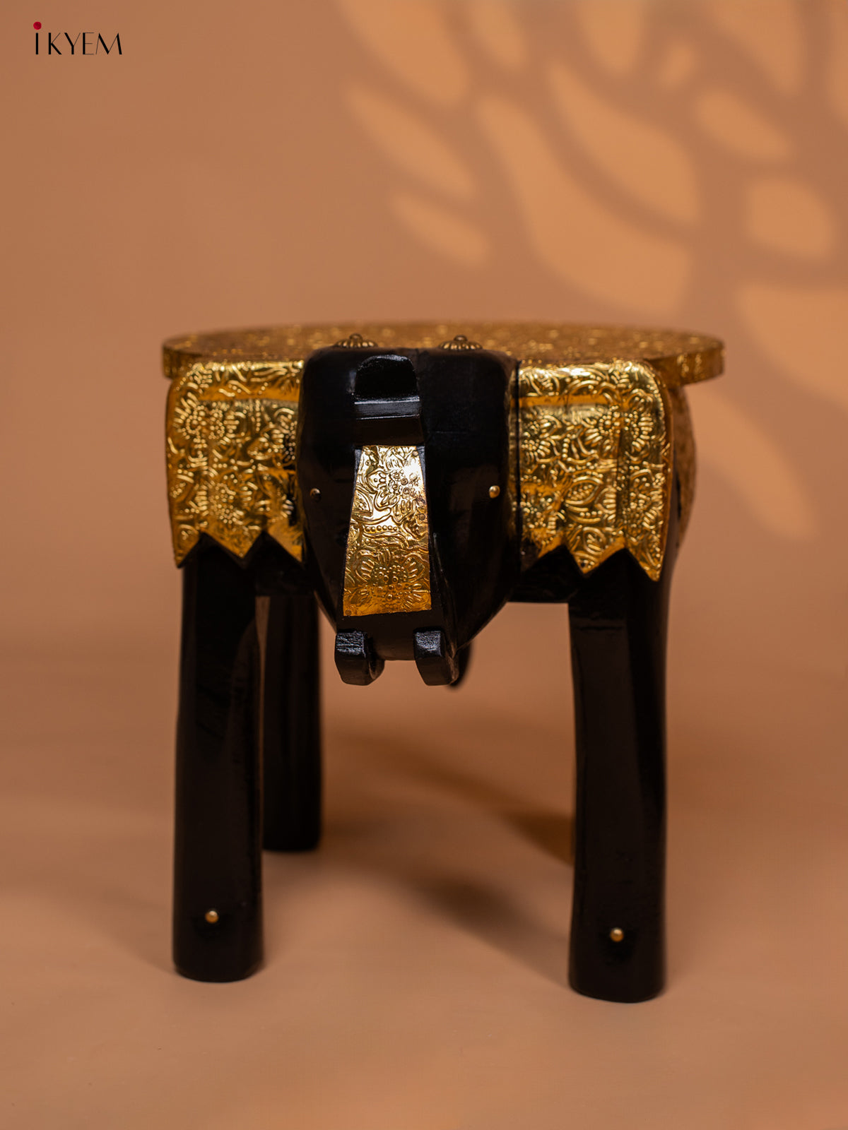 Brass Fitted Wooden Elephant Stool - 12inch - KL30117