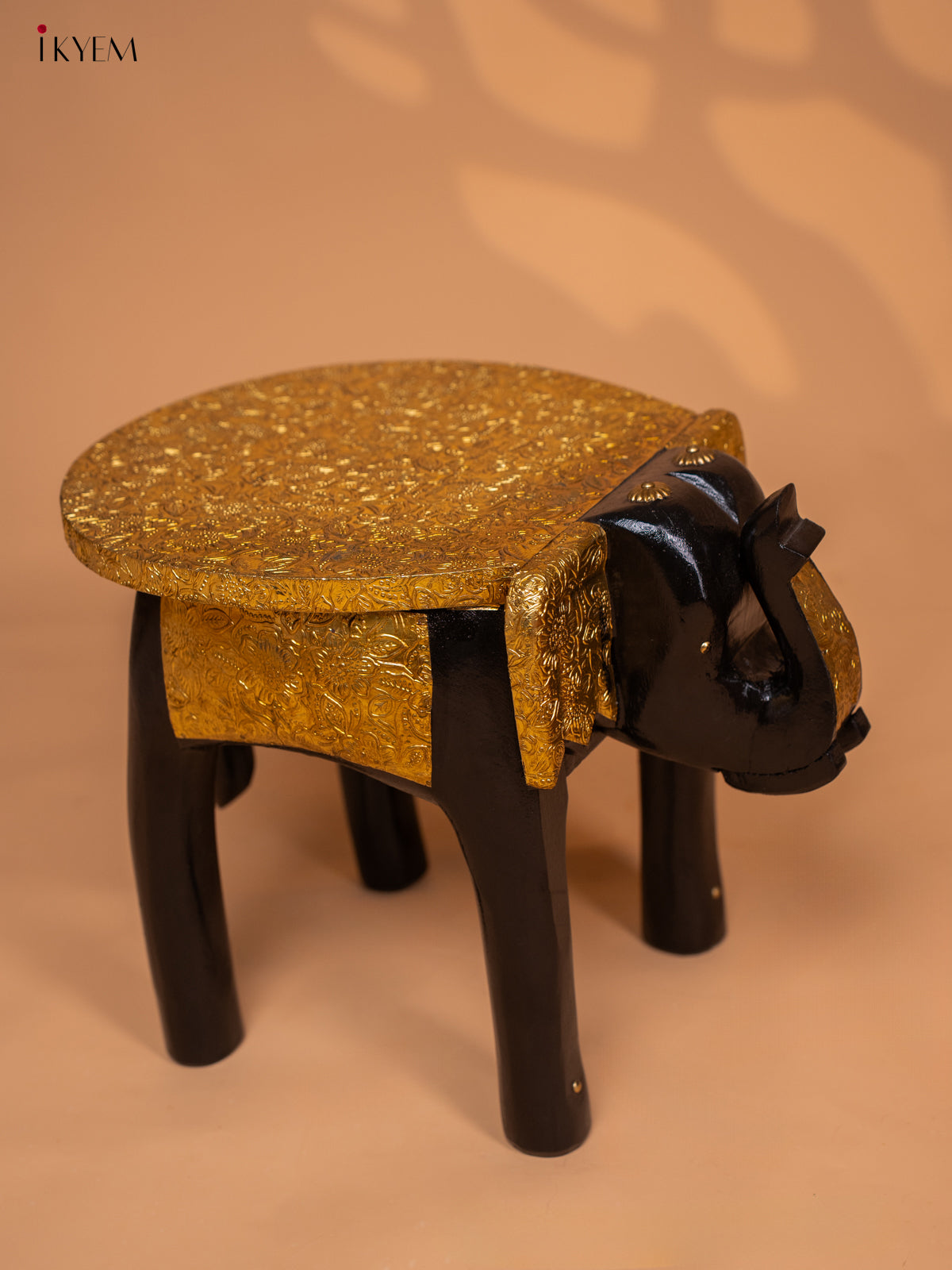 Brass Fitted Wooden Elephant Stool - 12inch - KL30117