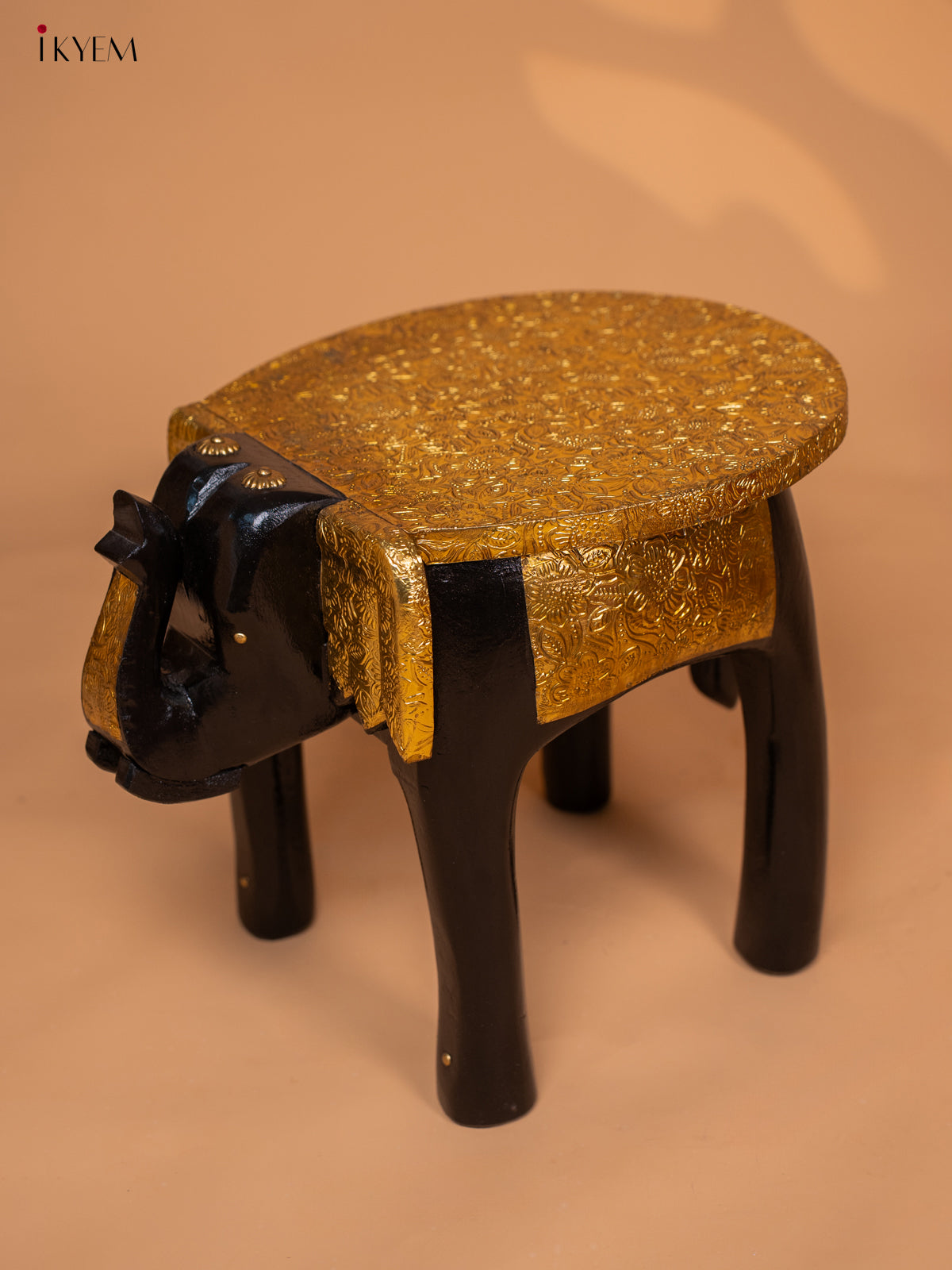 Brass Fitted Wooden Elephant Stool - 12inch - KL30117