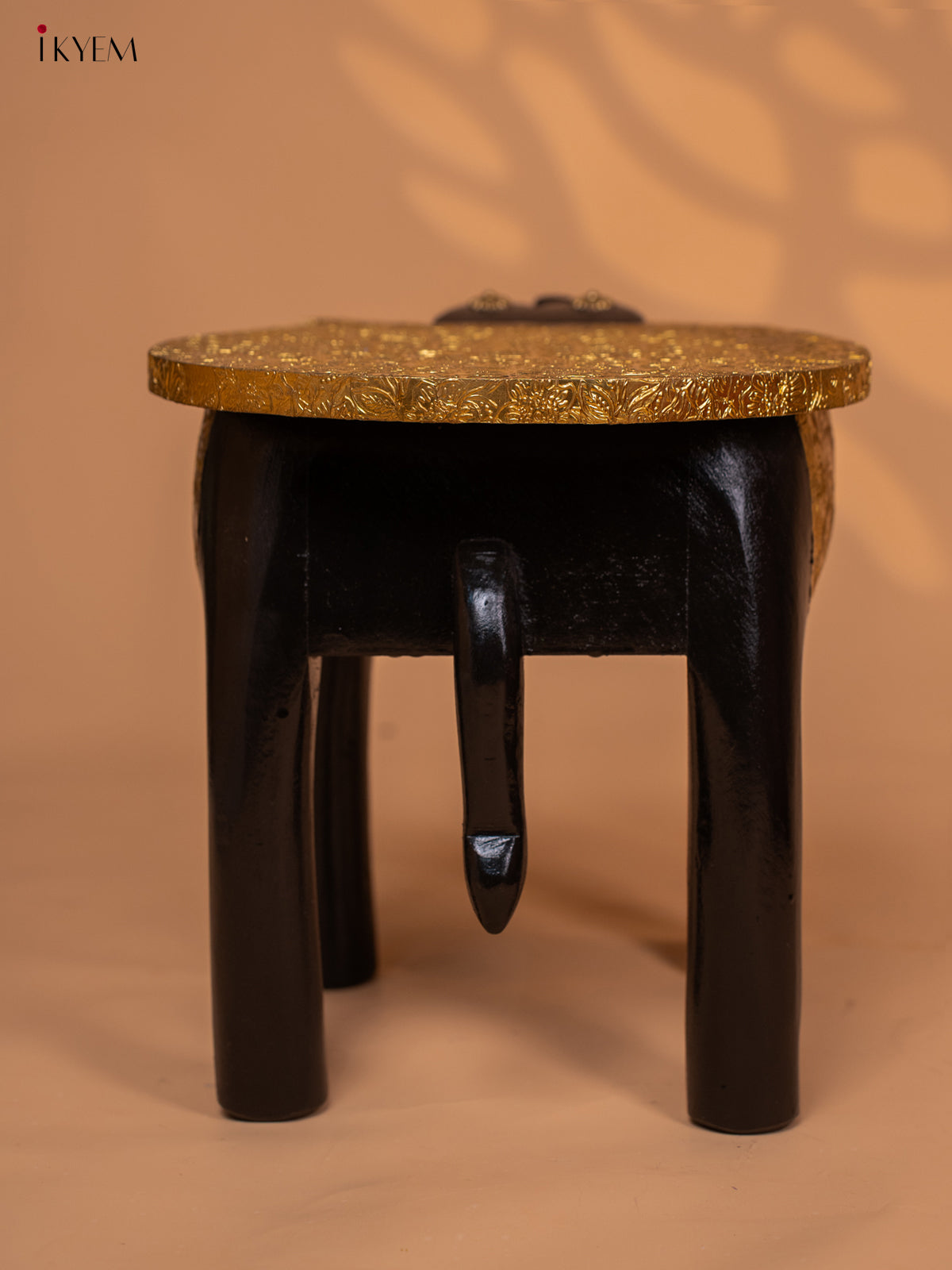 Brass Fitted Wooden Elephant Stool - 12inch - KL30117