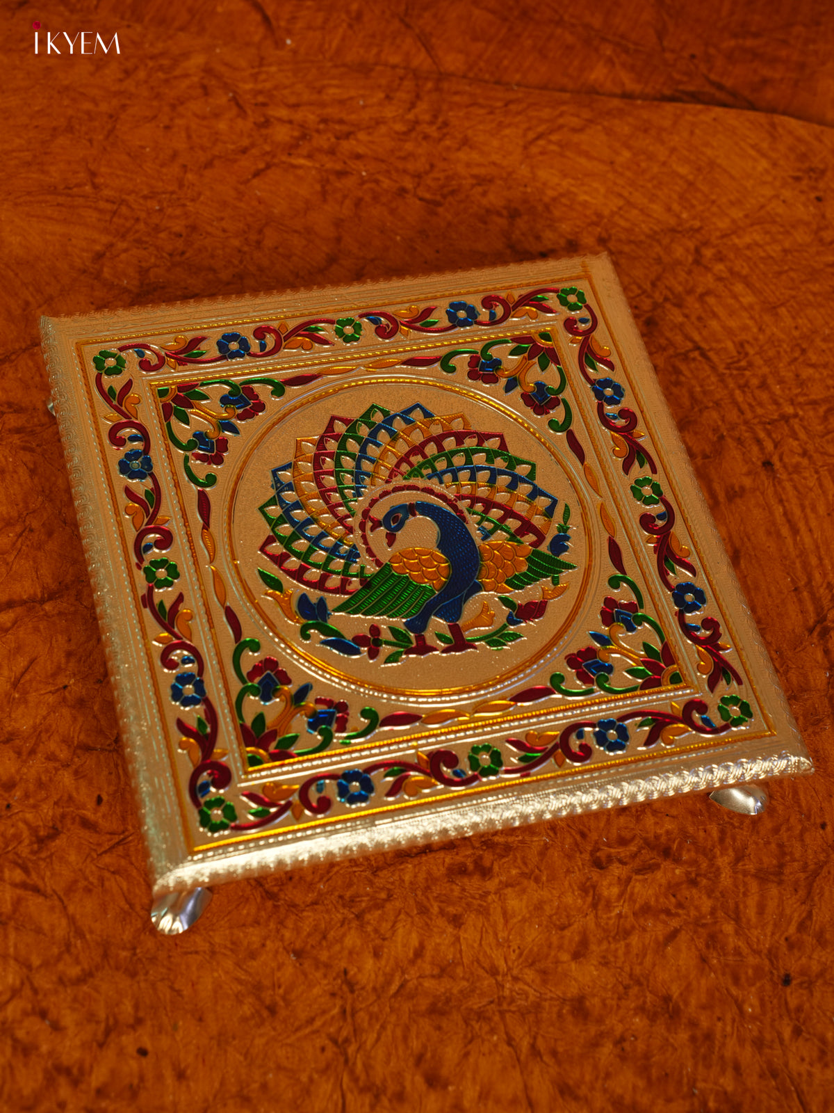 Golden Meenakari Manai (10x10) - Peacock - KL31115