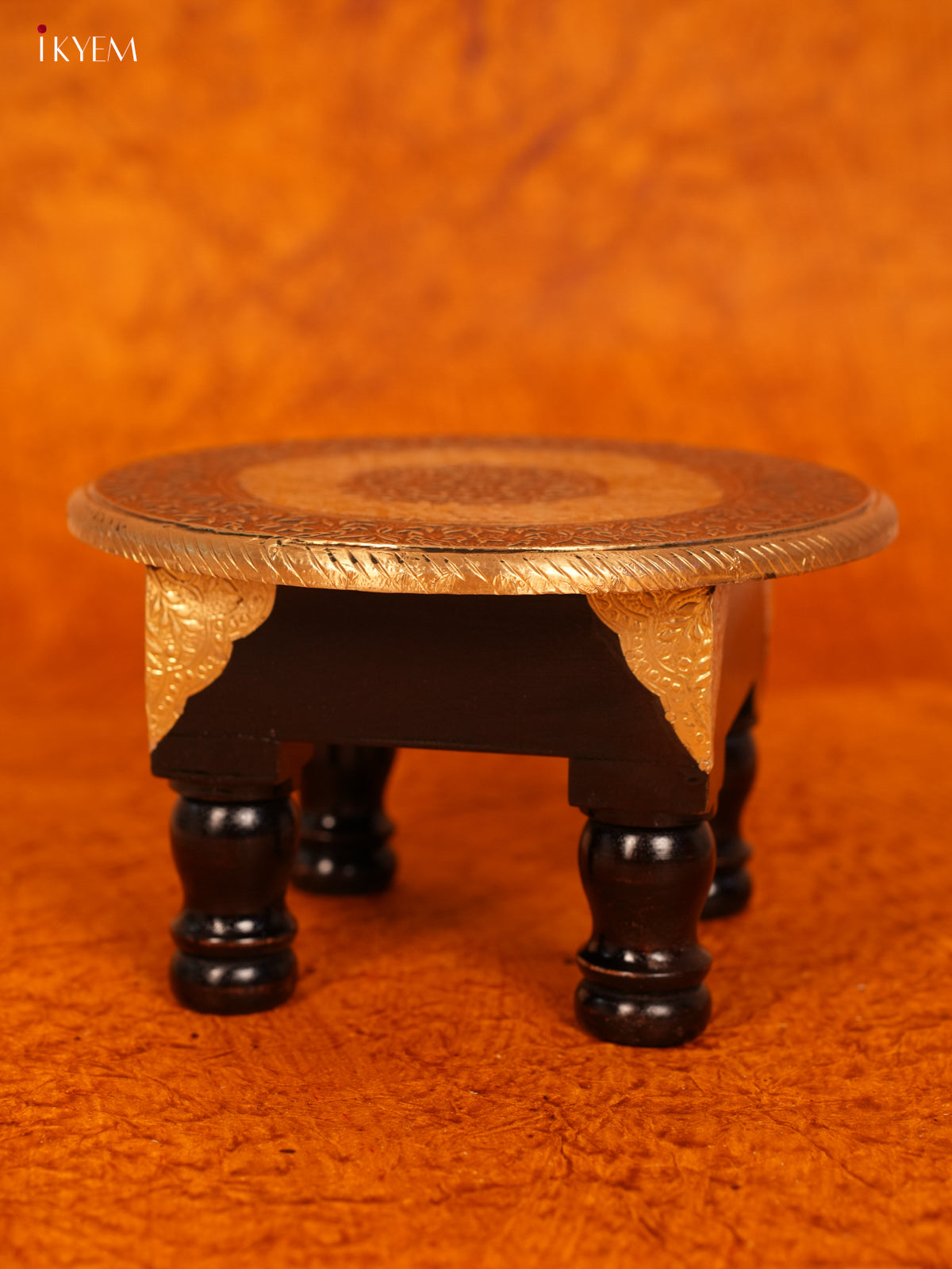 Brass Fitted Round Wooden Stool - 10 inch - KL31116