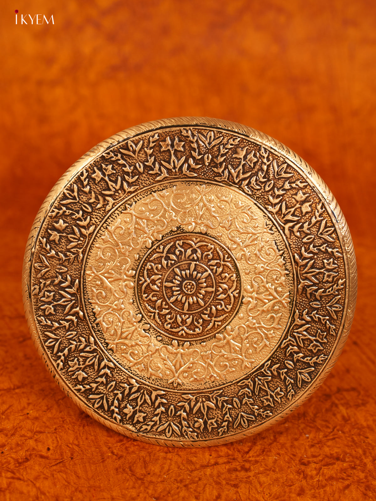 Brass Fitted Round Wooden Stool - 10 inch - KL31116
