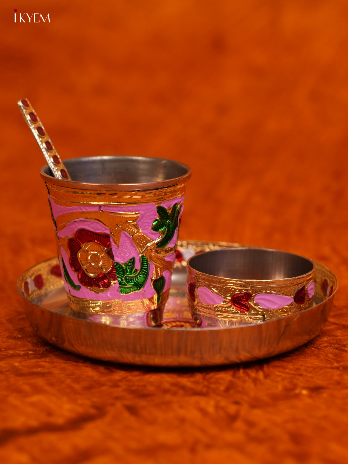Meenakari Baby Thali Set 2 Inch- Pink - KL31122