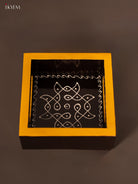 Kolam Hand-Painted Black Square Wooden Tray 1