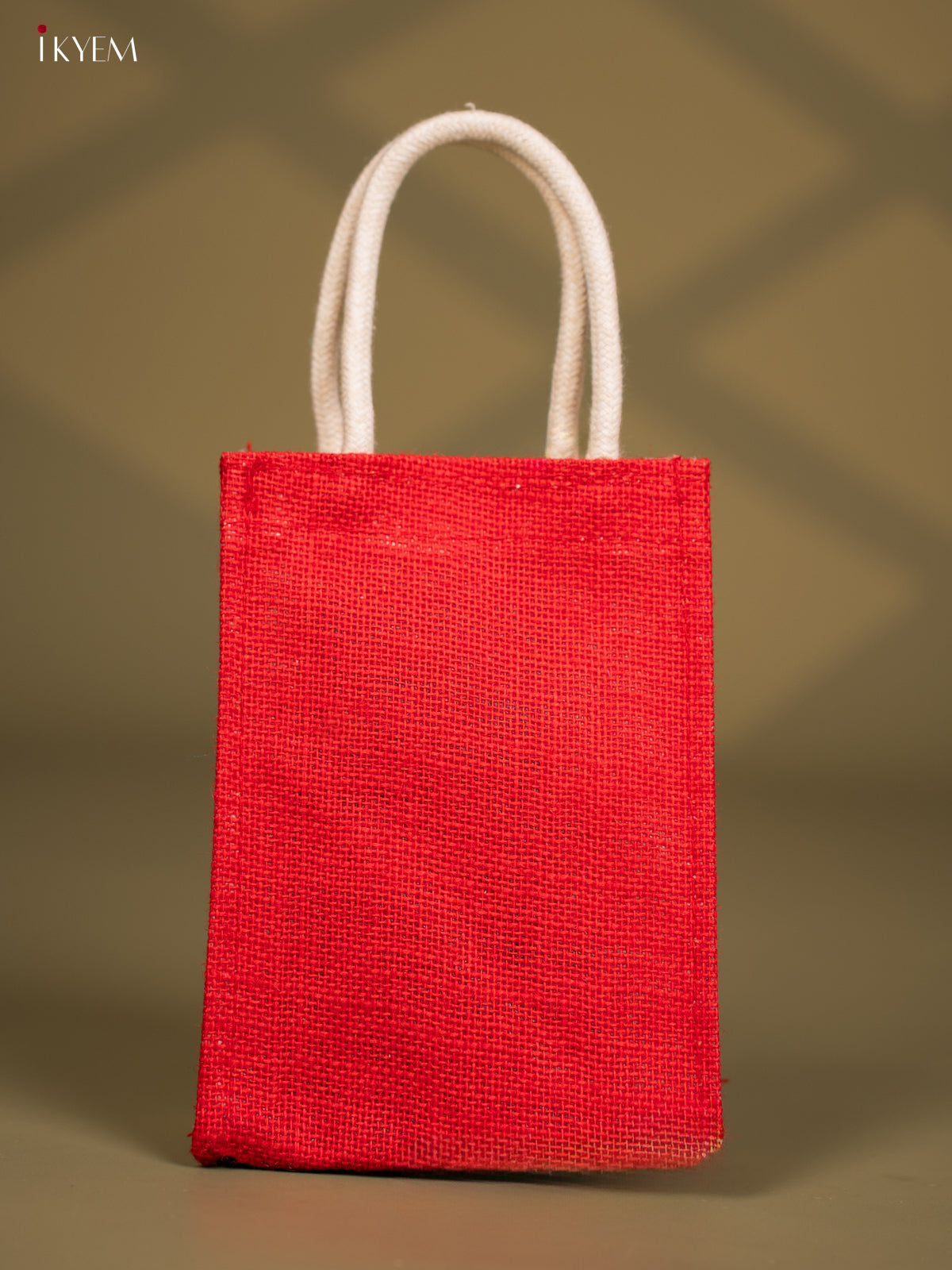 Krishna Printed Red Jute Bag With Zari Border - 8 Inch