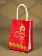 Krishna Printed Red Jute Bags With Zari Border - 8 Inch