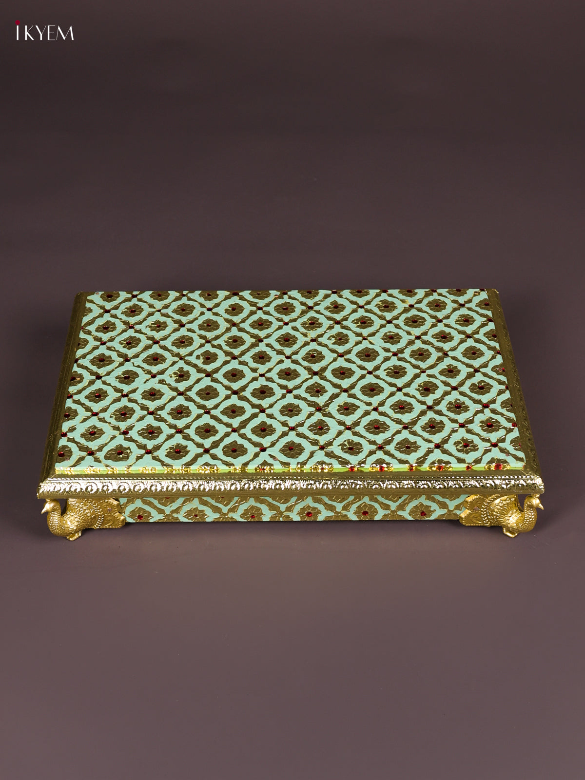 Light Green Meenakari Printed Manai with Peacock Embossed Legs