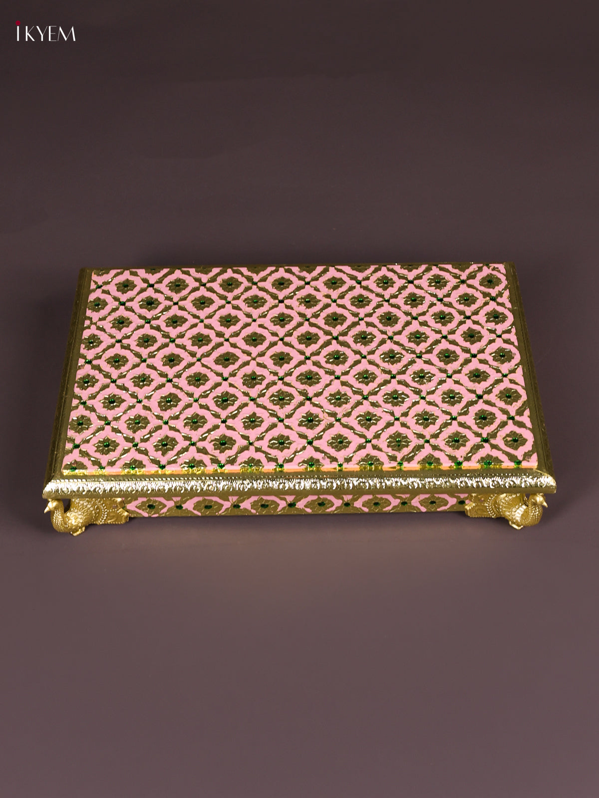Light Peach Meenakari Printed Manai with Peacock Embossed Legs
