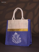 Lovely Violet & Beige Ganesha Printed Jute Bags with Zari border  
