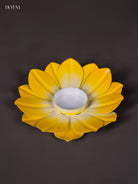 Luminous Yellow Hand-Painted Lotus T-Light Candle Holder 