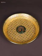 Luminous Yellow Meenakari Latice Printed Round Plate