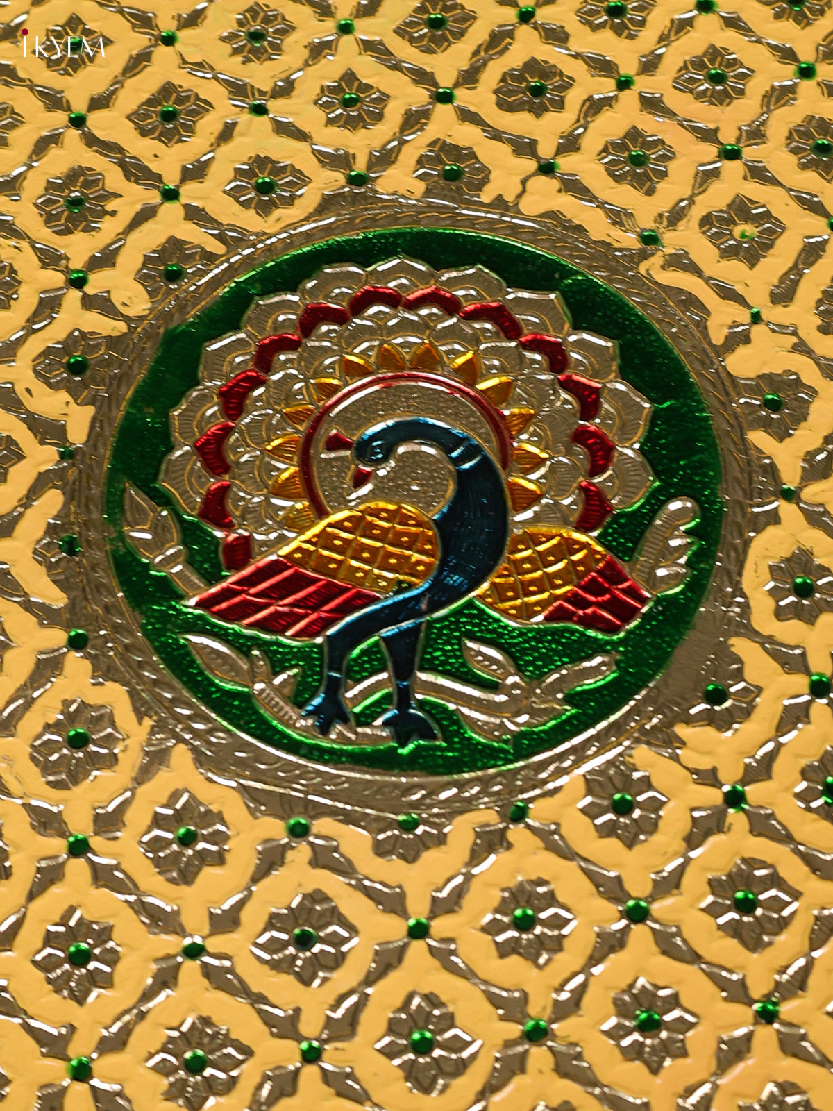 Luminous Yellow Meenakari Latice Printed Round Plate 1